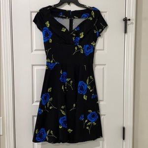 Fit and flare black floral dress